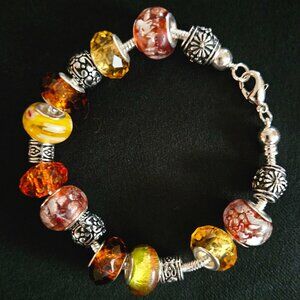 Handcrafted 7.5" Venetian Lampwork, Mellefiori, Crystal-cut Glass Bracelet